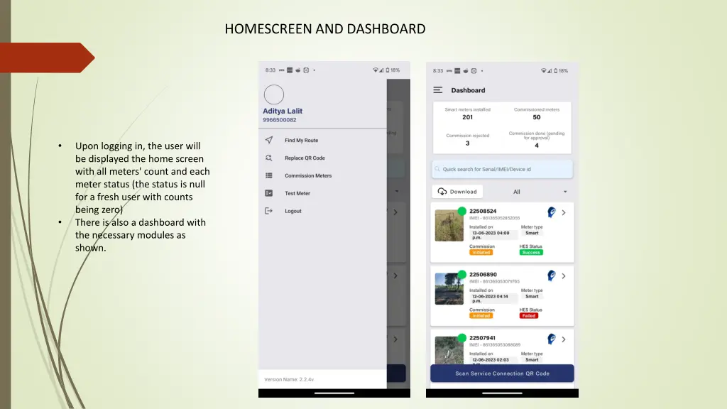 homescreen and dashboard