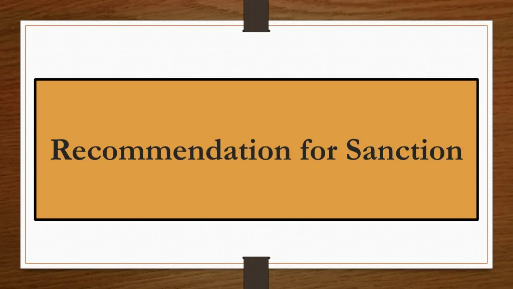 recommendation for sanction