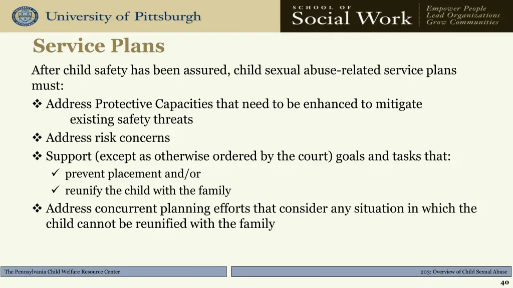 service plans after child safety has been assured
