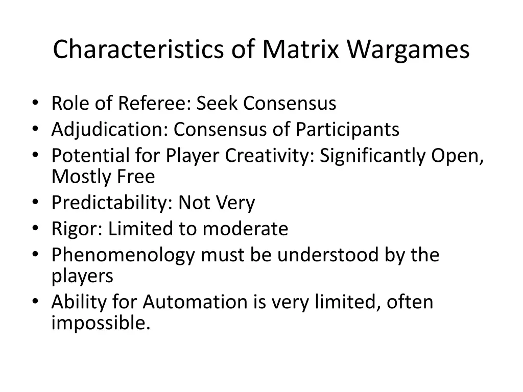 characteristics of matrix wargames