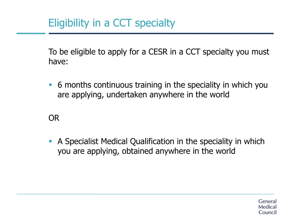 eligibility in a cct specialty