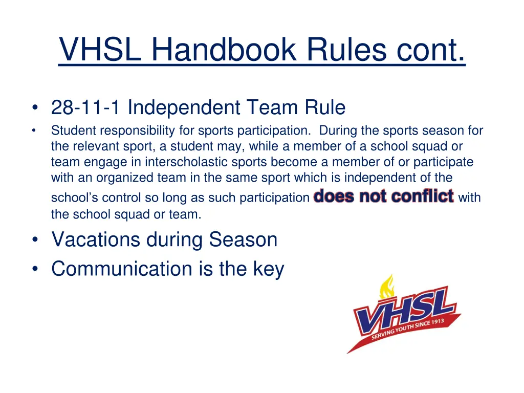 vhsl handbook rules cont