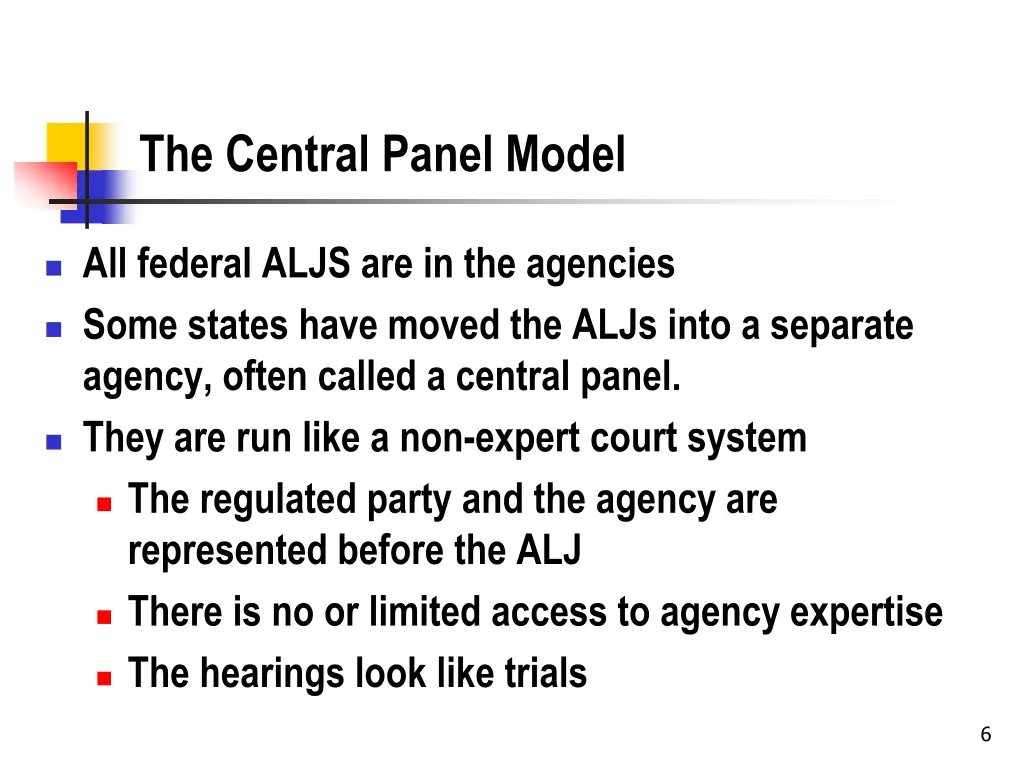 the central panel model