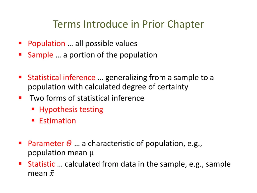 terms introduce in prior chapter