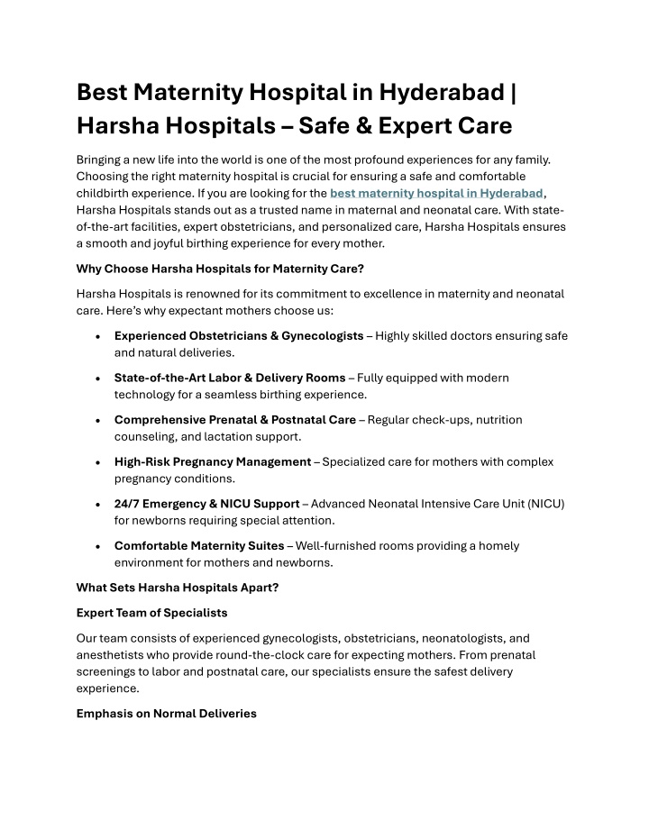 best maternity hospital in hyderabad harsha