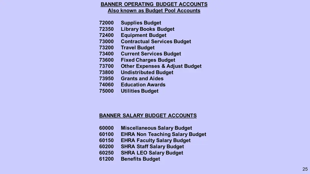 banner operating budget accounts also known