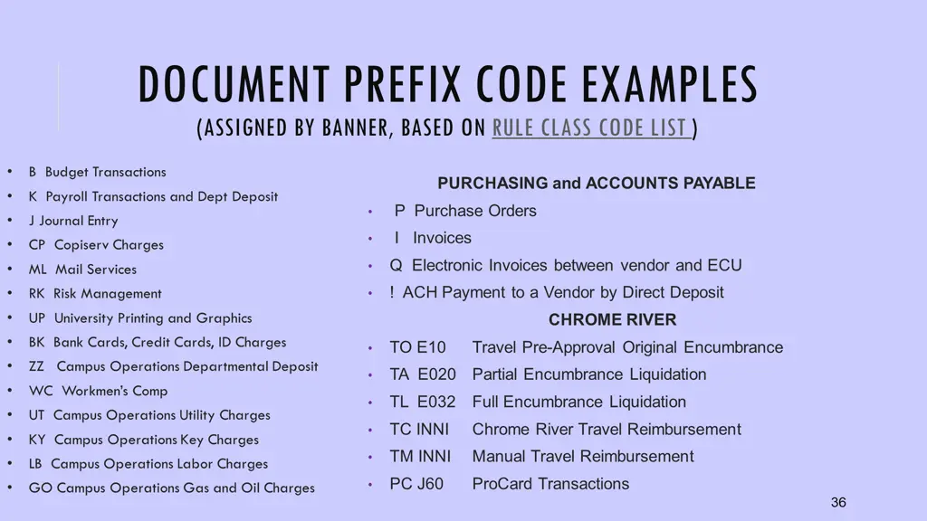 document prefix code examples assigned by banner
