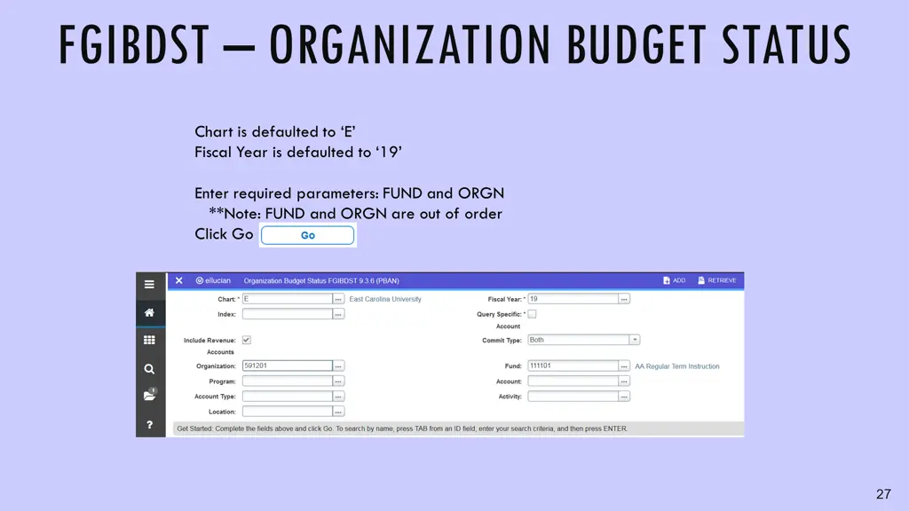 fgibdst organization budget status