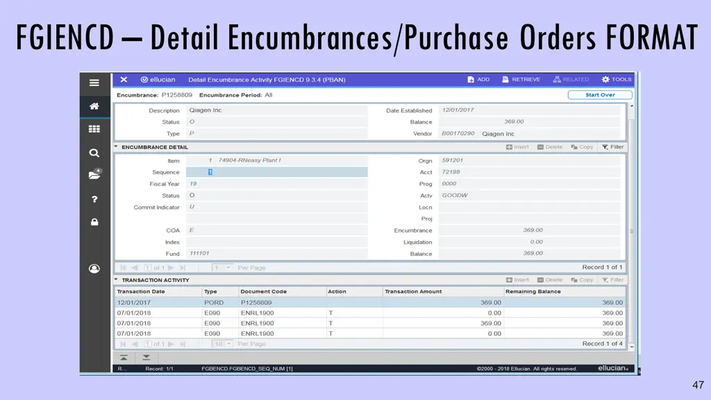 fgiencd detail encumbrances purchase orders format