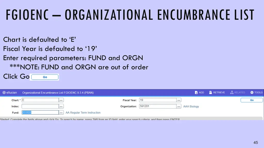 fgioenc organizational encumbrance list