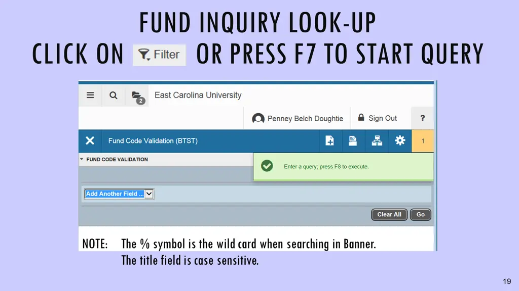 fund inquiry look up click on or press