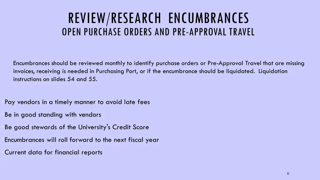 review research encumbrances open purchase orders