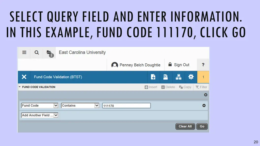 select query field and enter information in this