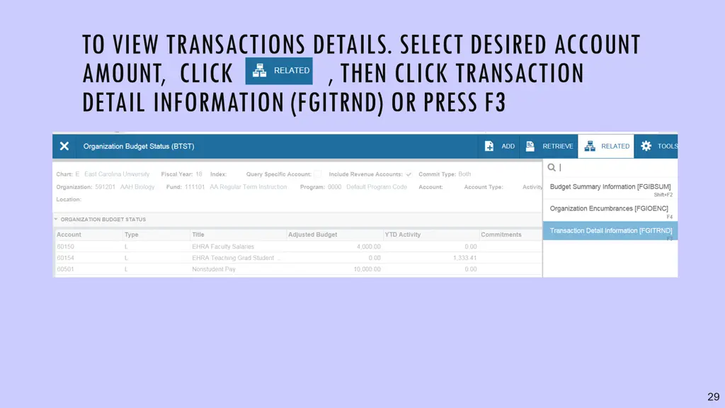 to view transactions details select desired