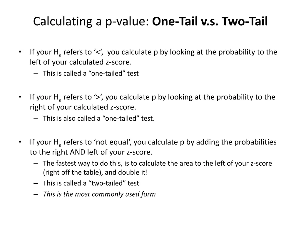calculating a p value one tail v s two tail