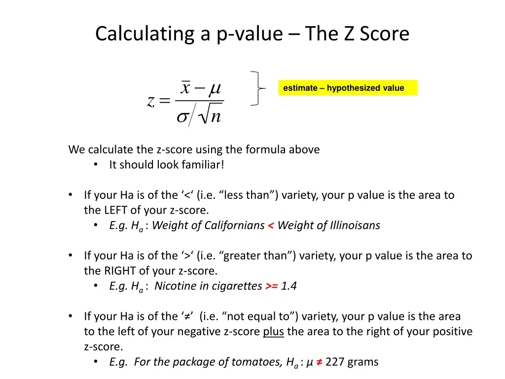 calculating a p value the z score