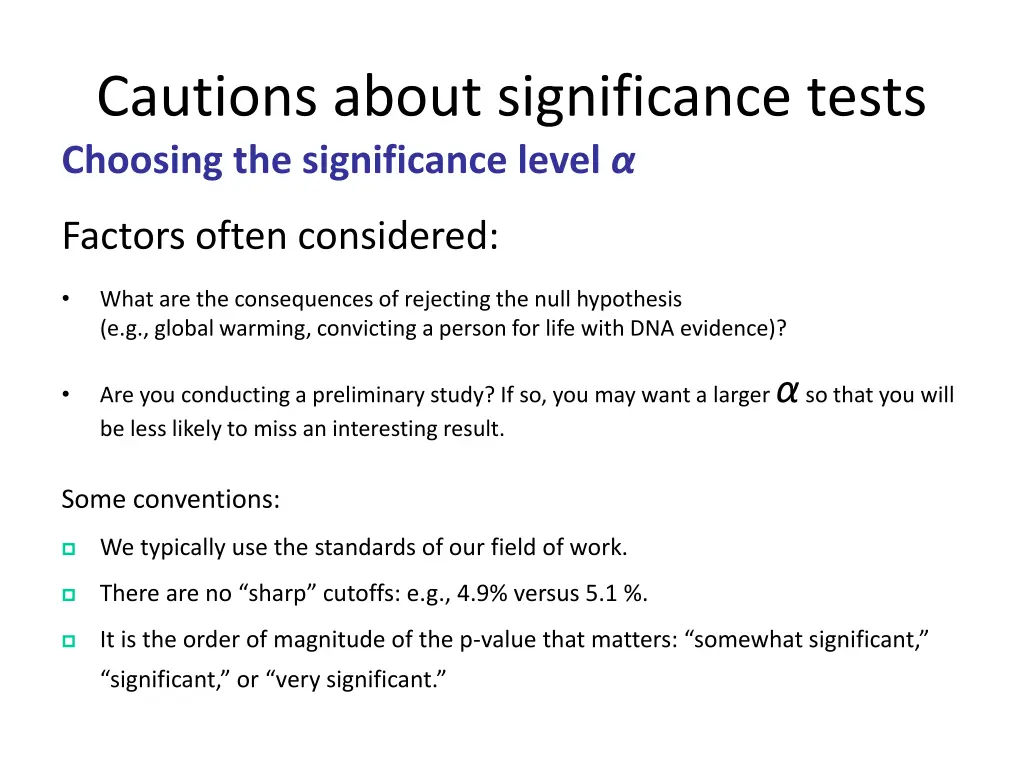 cautions about significance tests