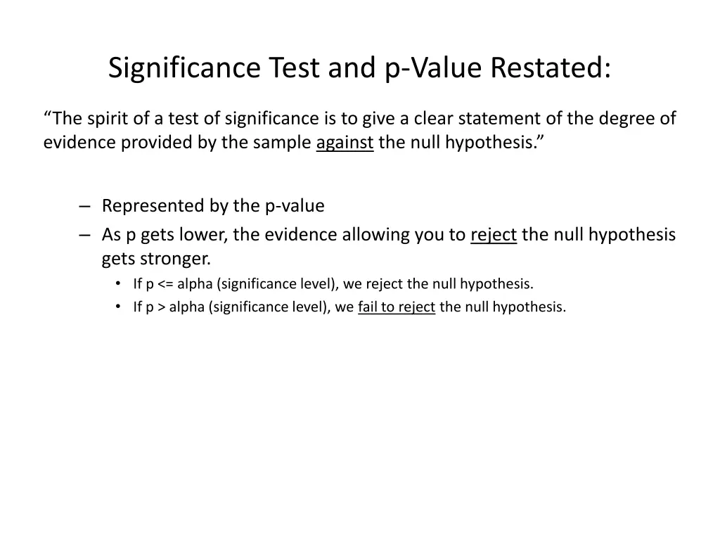 significance test and p value restated