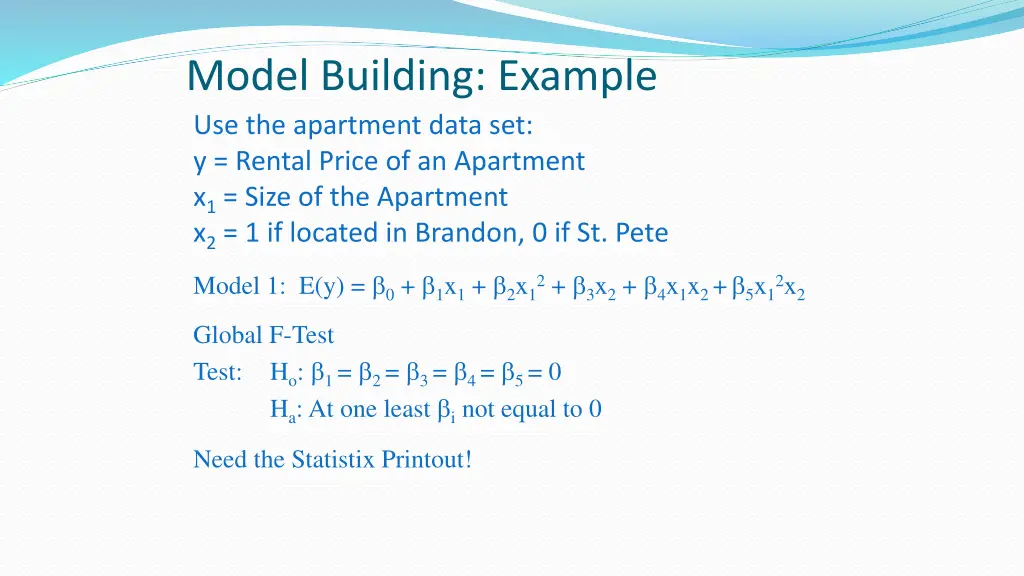 model building example use the apartment data