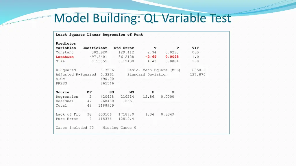 model building ql variable test 1