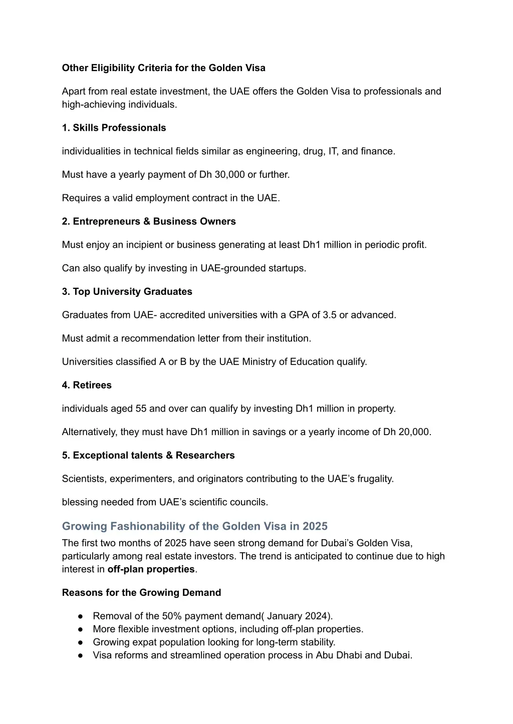 other eligibility criteria for the golden visa