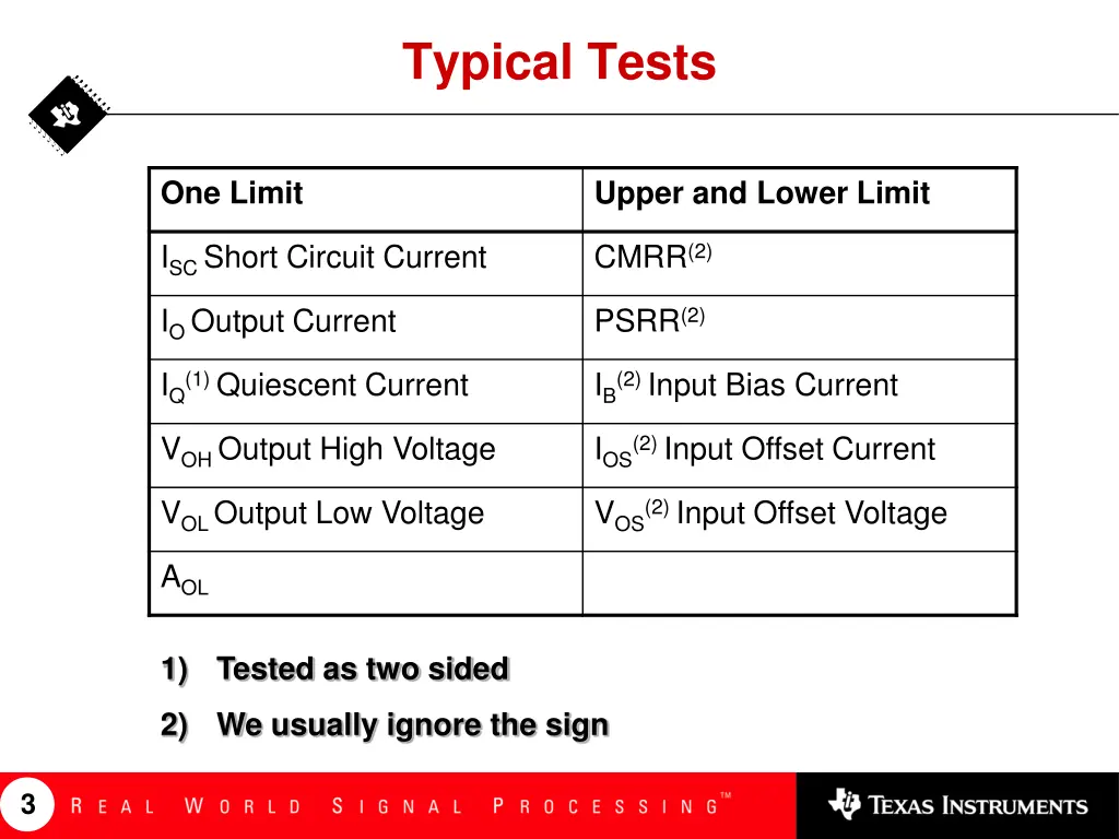 typical tests
