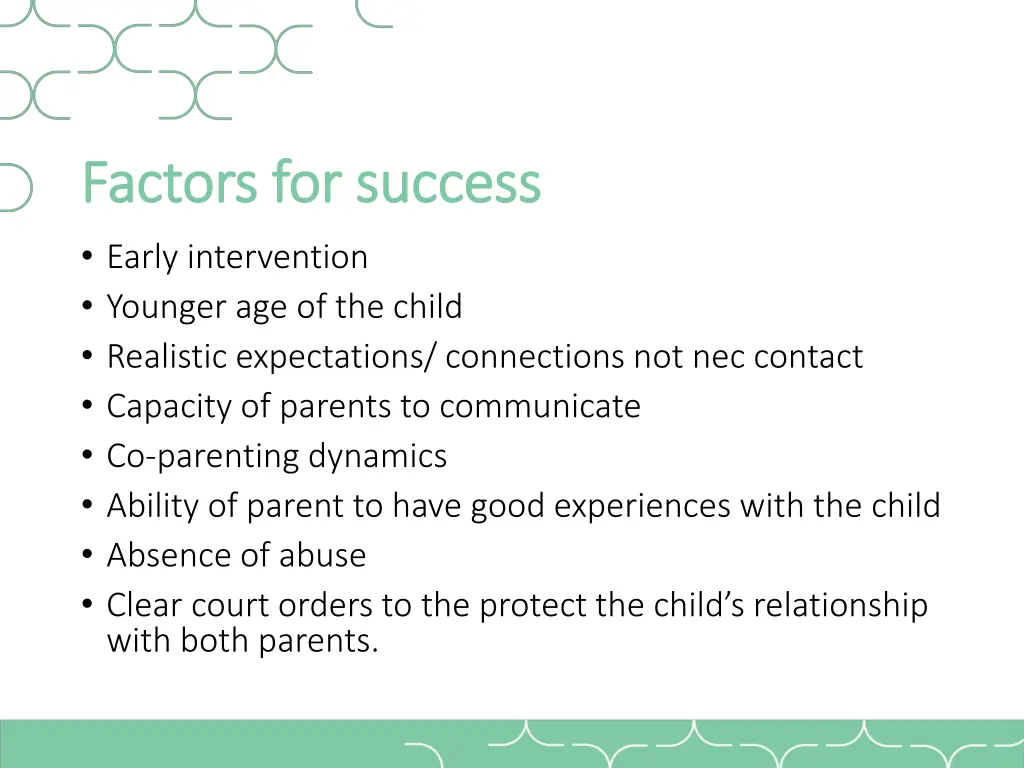 factors for success factors for success early