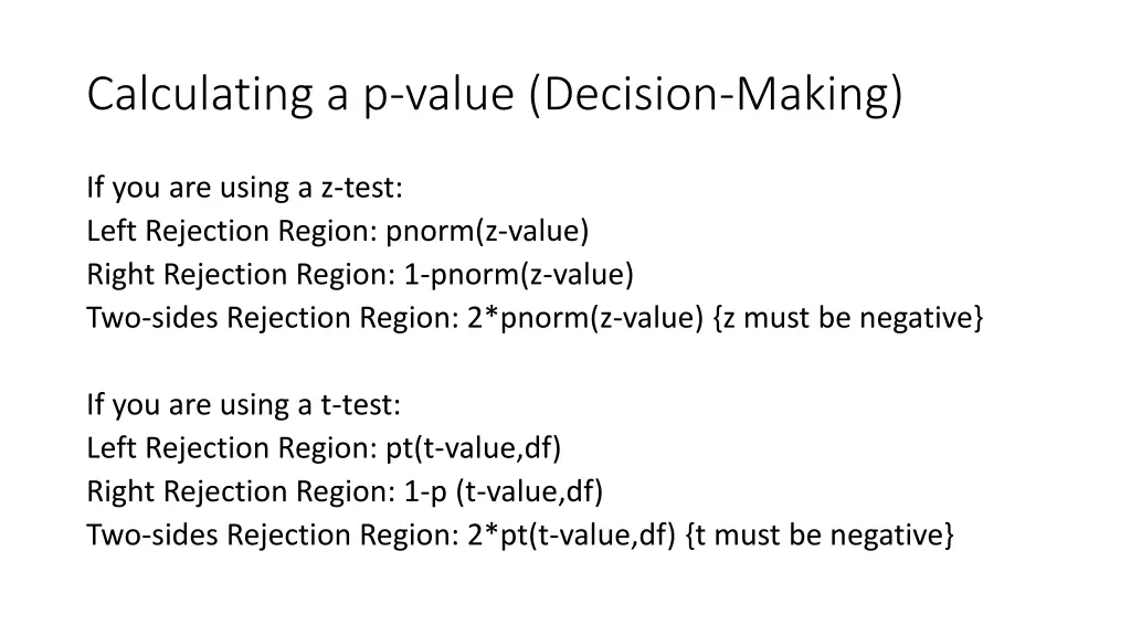 calculating a p value decision making