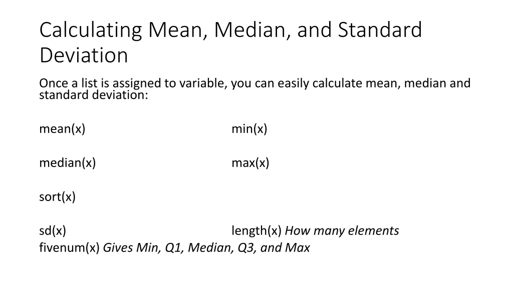 calculating mean median and standard deviation
