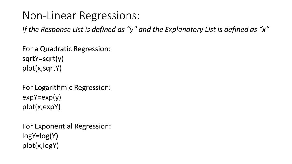 non linear regressions if the response list