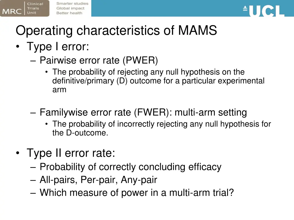 operating characteristics of mams type i error