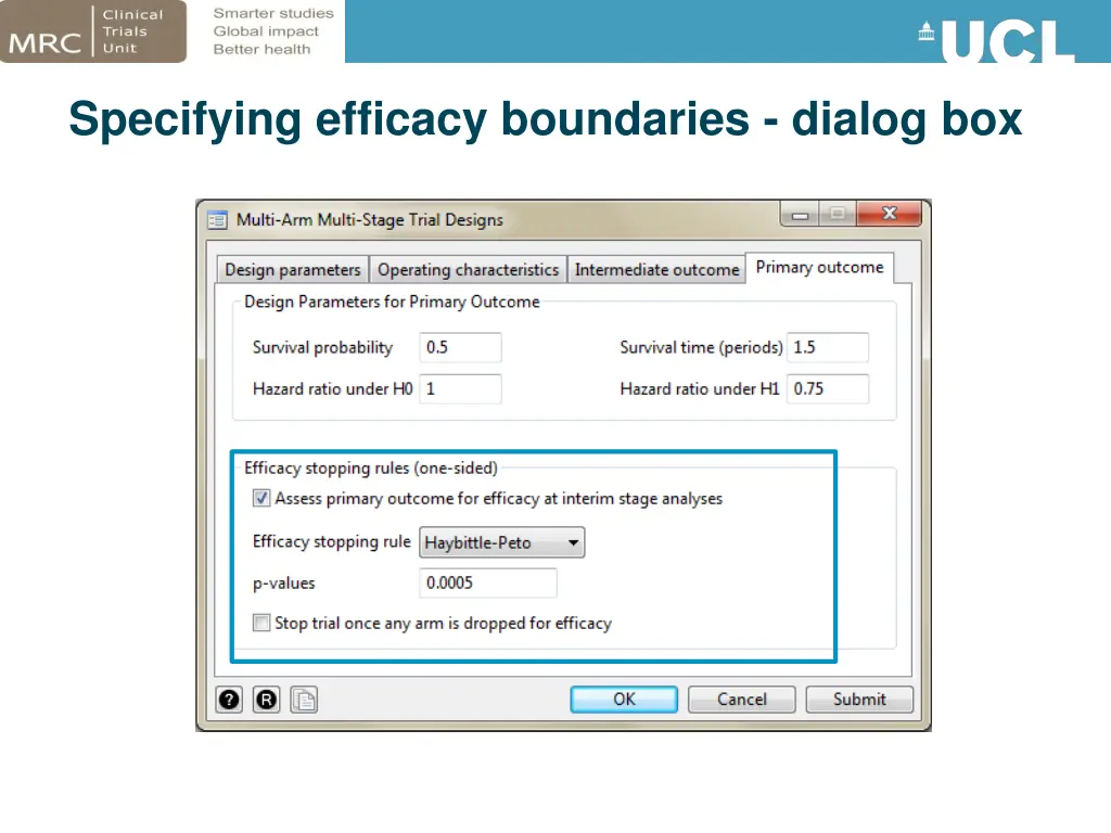 specifying efficacy boundaries dialog box