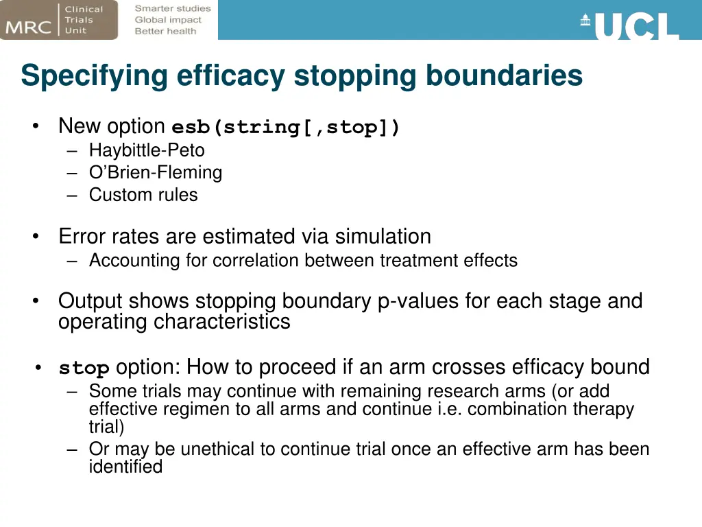 specifying efficacy stopping boundaries