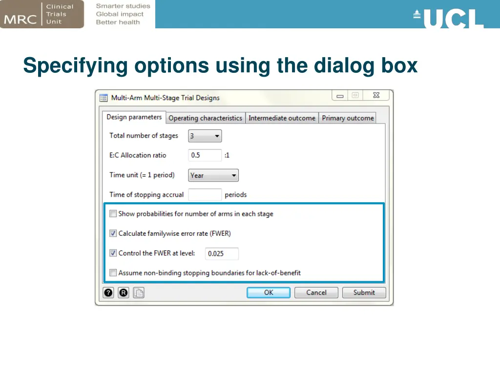 specifying options using the dialog box