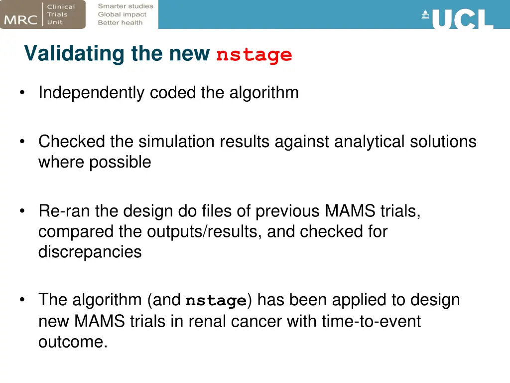 validating the new nstage