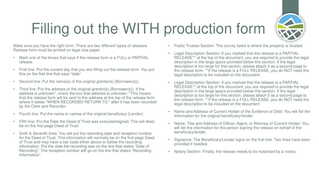filling out the with production form