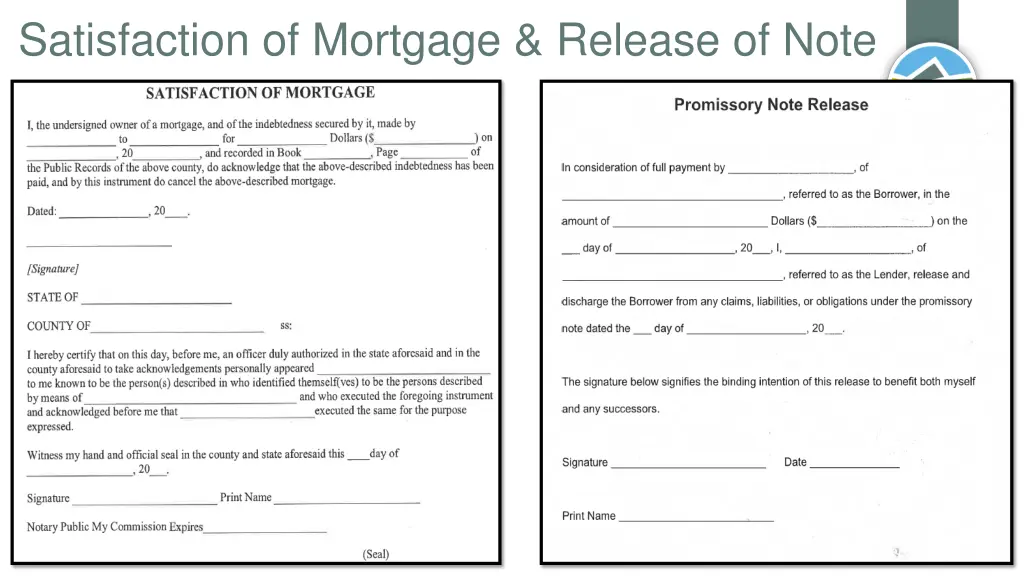 satisfaction of mortgage release of note