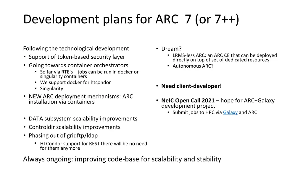development plans for arc 7 or 7