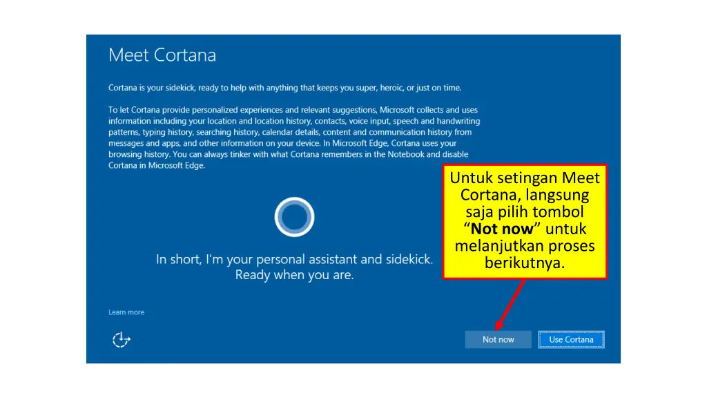 untuk setingan meet cortana langsung saja pilih