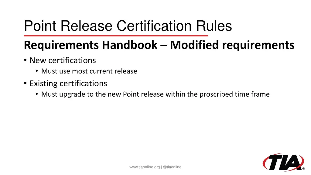 point release certification rules requirements 1