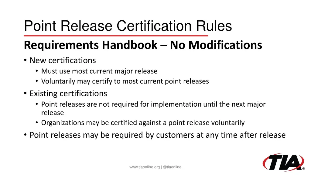 point release certification rules requirements