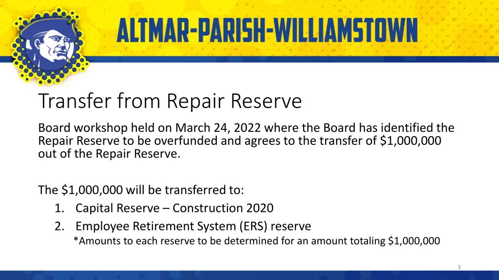 transfer from repair reserve 1