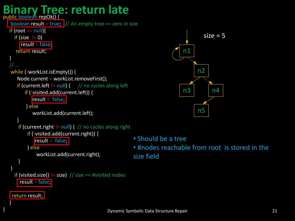 binary tree return late