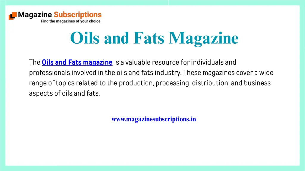 oils and fats magazine