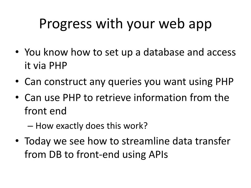 progress with your web app