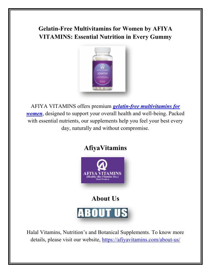 gelatin free multivitamins for women by afiya