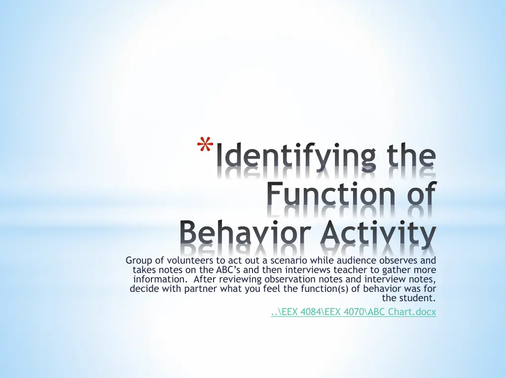 identifying the function of behavior activity