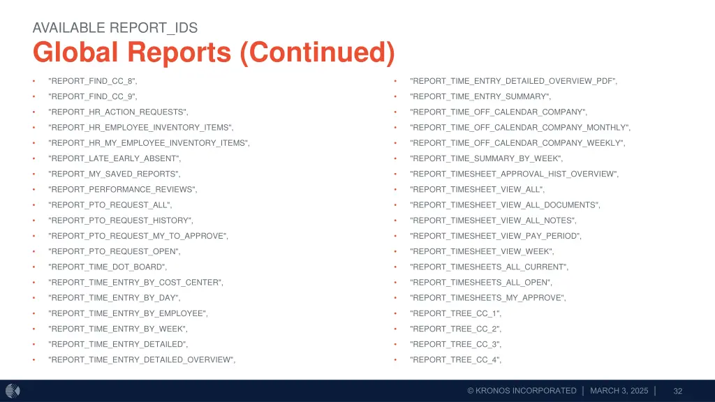 available report ids 1