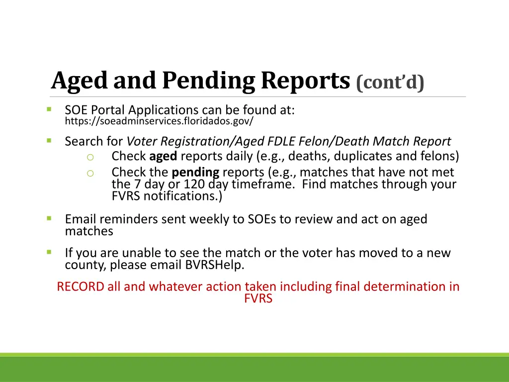 aged and pending reports cont d