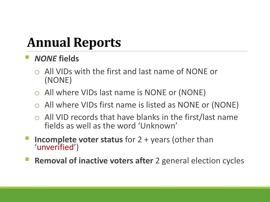 annual reports none fields o all vids with